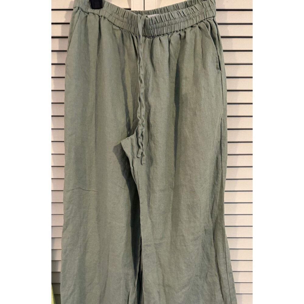 The DROP Bonni 100% Linen Flowy Wide Hem pants Sage Green Small